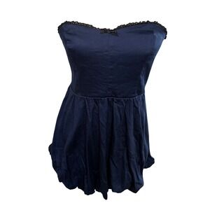 Altar'd State Strapless Babydoll Mini Dress Lace Trim Blue Bubble Hem Sz M USA
